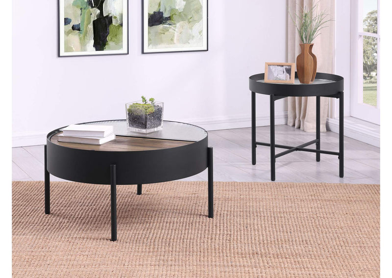 707898-S2 Ozella 2-piece Round Coffee and End Table Set Sandy Black