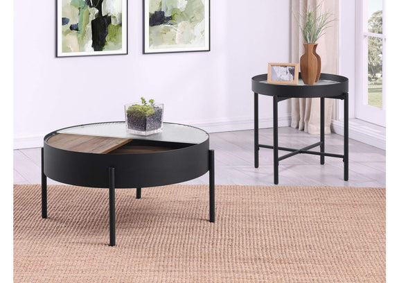 707898-S2 Ozella 2-piece Round Coffee and End Table Set Sandy Black