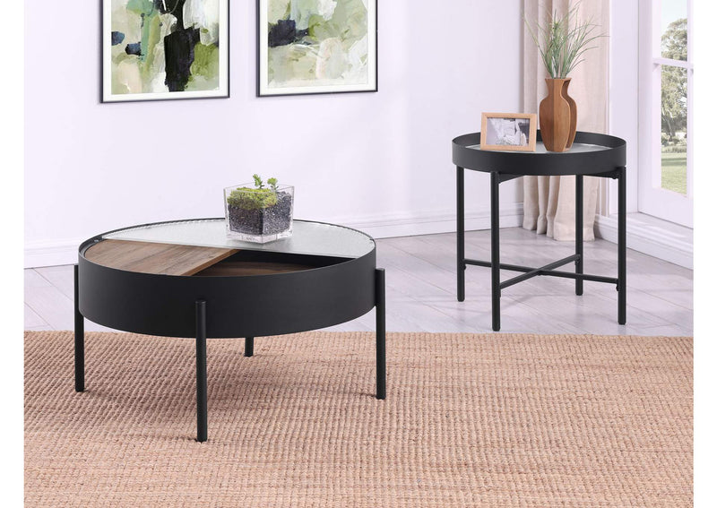 707898-S2 Ozella 2-piece Round Coffee and End Table Set Sandy Black