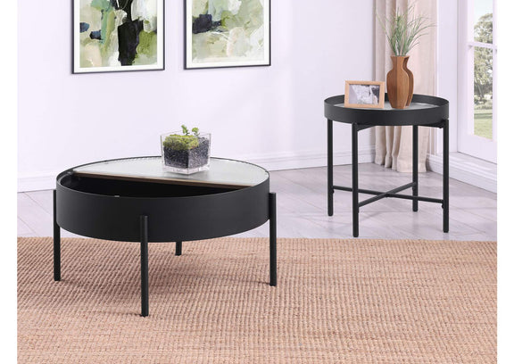 707898-S2 Ozella 2-piece Round Coffee and End Table Set Sandy Black