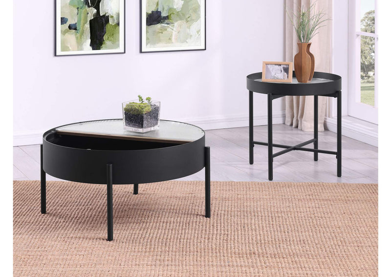 707898-S2 Ozella 2-piece Round Coffee and End Table Set Sandy Black