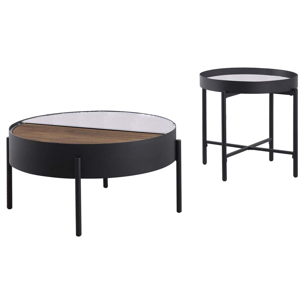 707898-S2 Ozella 2-piece Round Coffee and End Table Set Sandy Black