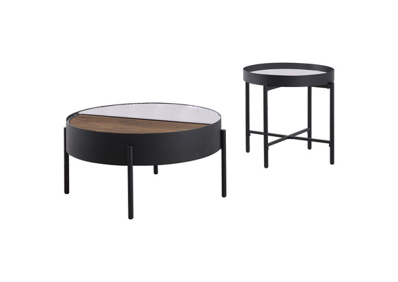 707898-S2 Ozella 2-piece Round Coffee and End Table Set Sandy Black