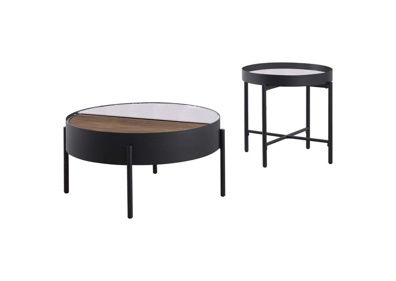 707898-S2 Ozella 2-piece Round Coffee and End Table Set Sandy Black