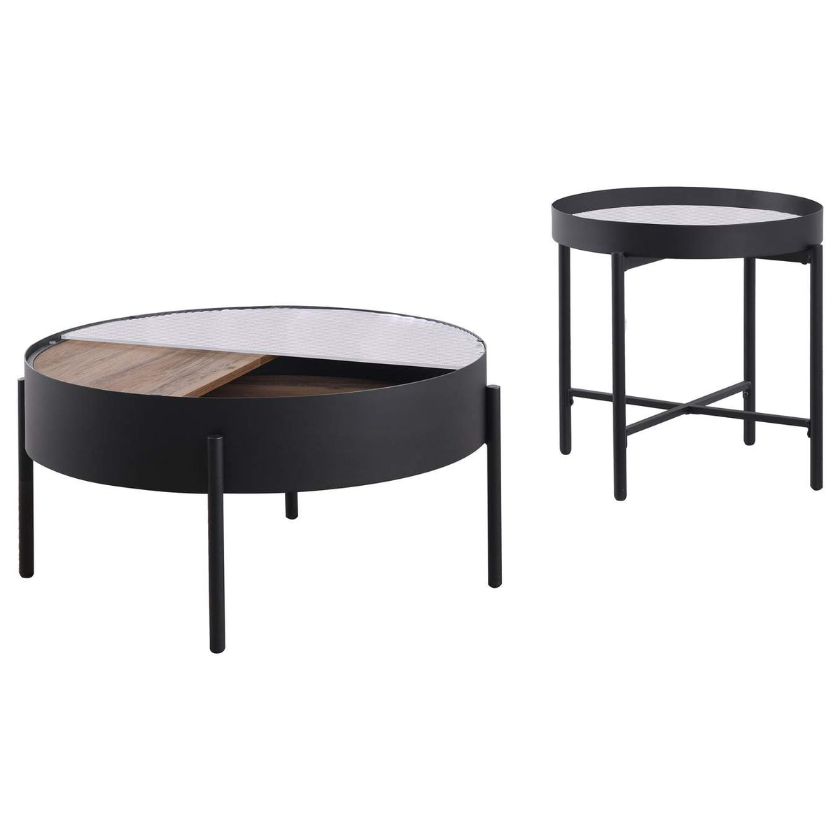 707898-S2 Ozella 2-piece Round Coffee and End Table Set Sandy Black