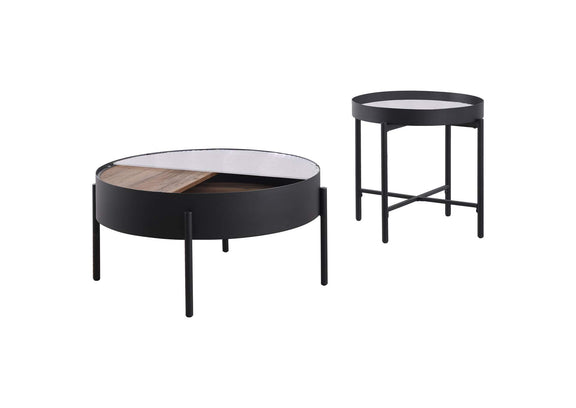 707898-S2 Ozella 2-piece Round Coffee and End Table Set Sandy Black