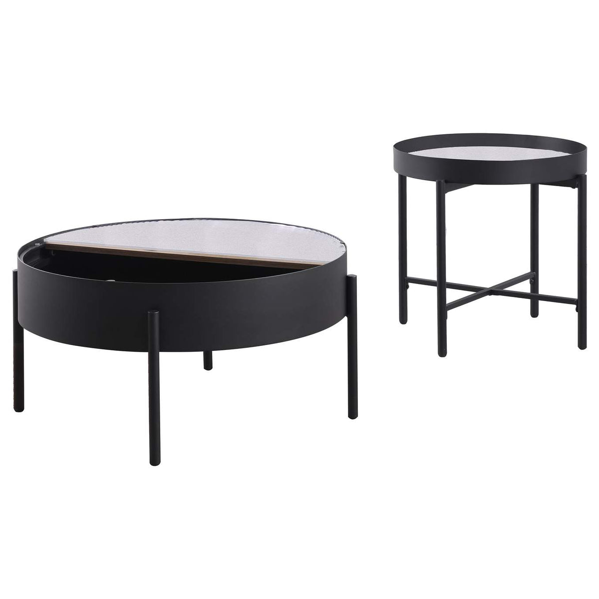 707898-S2 Ozella 2-piece Round Coffee and End Table Set Sandy Black