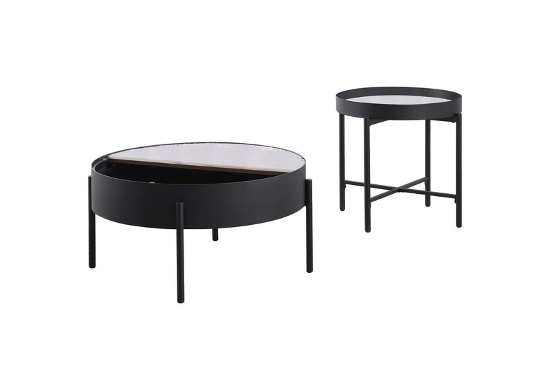 707898-S2 Ozella 2-piece Round Coffee and End Table Set Sandy Black