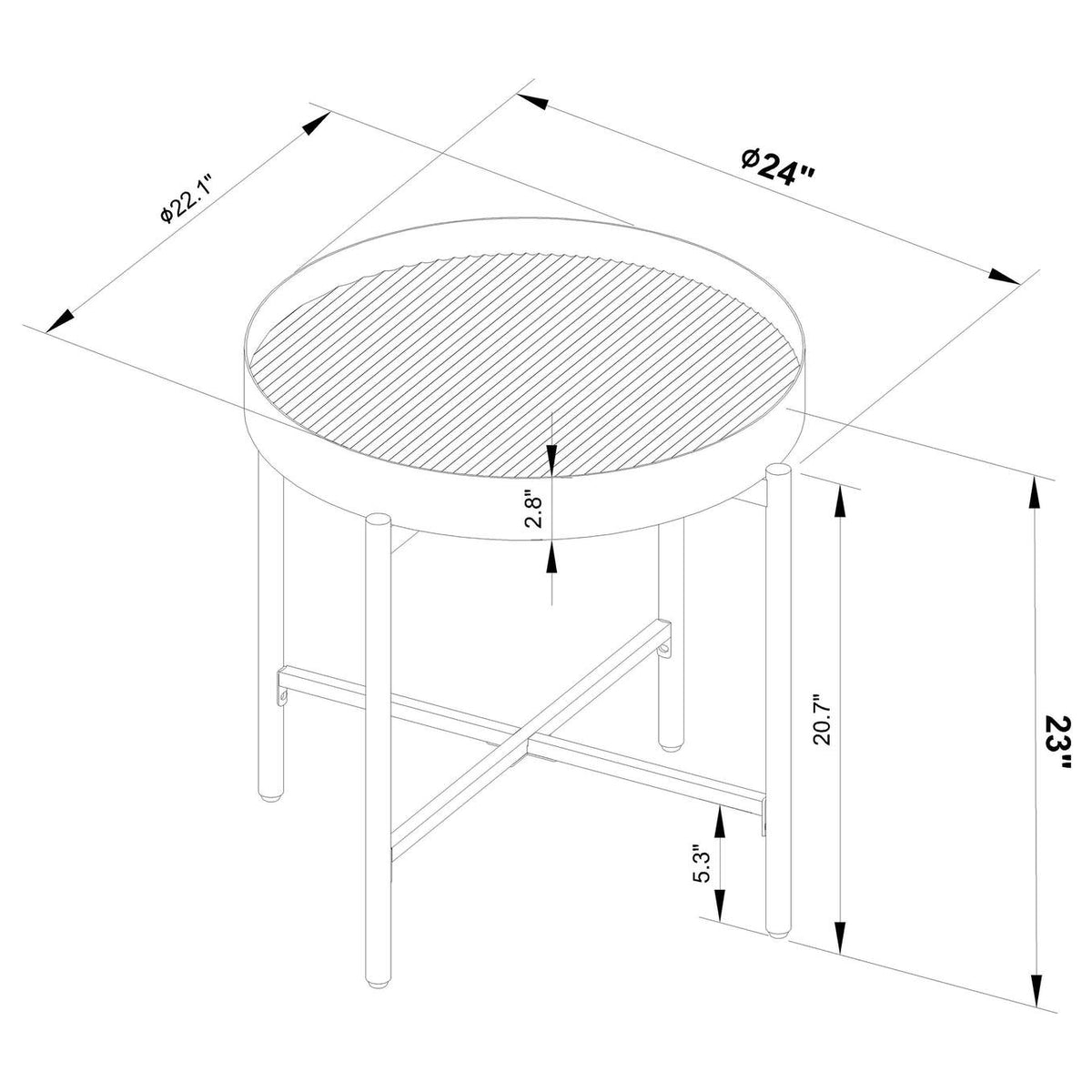 707898-S2 Ozella 2-piece Round Coffee and End Table Set Sandy Black