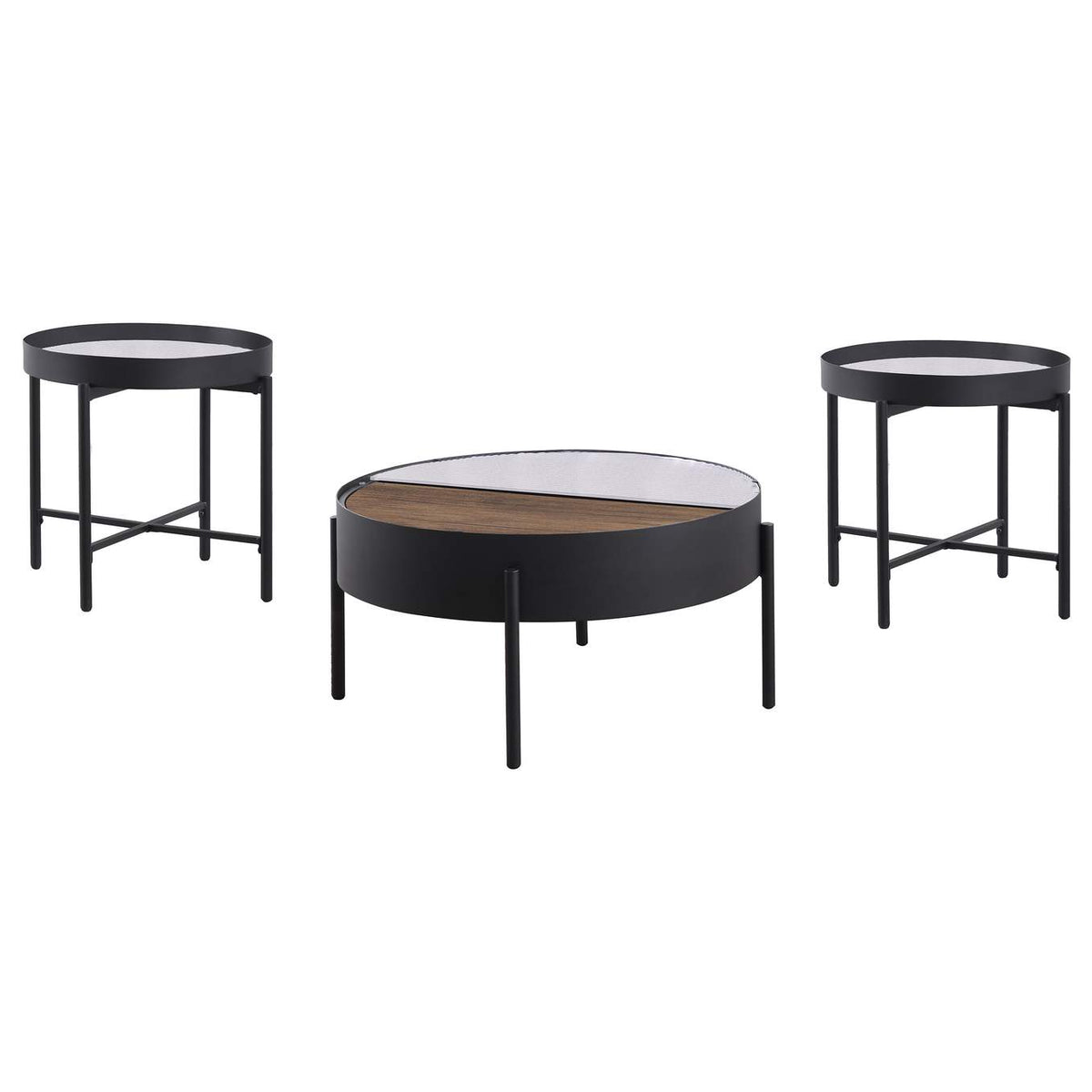 707898-S3 Ozella 3-piece Round Coffee and End Table Set Sandy Black