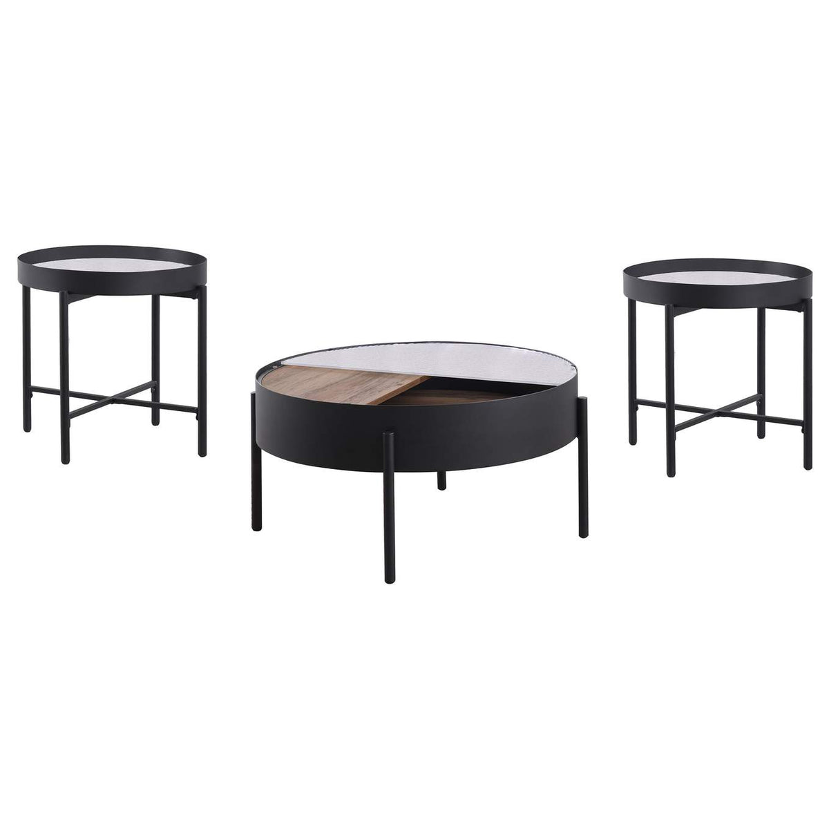 707898-S3 Ozella 3-piece Round Coffee and End Table Set Sandy Black