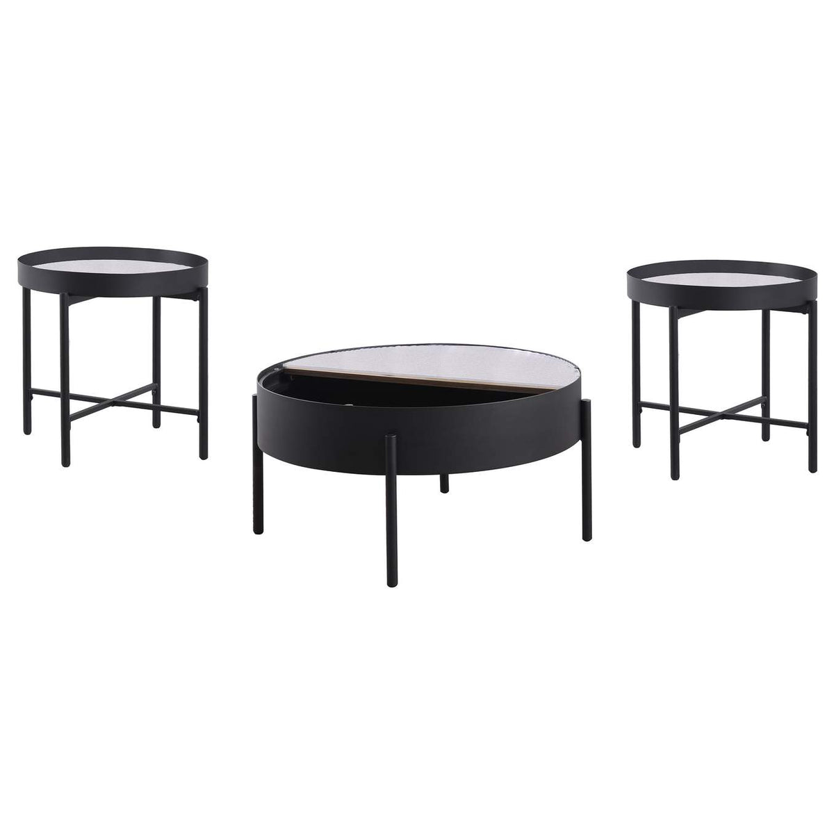 707898-S3 Ozella 3-piece Round Coffee and End Table Set Sandy Black