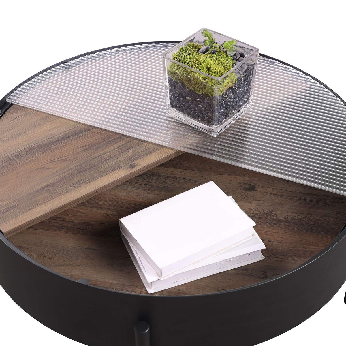 707898-S3 Ozella 3-piece Round Coffee and End Table Set Sandy Black