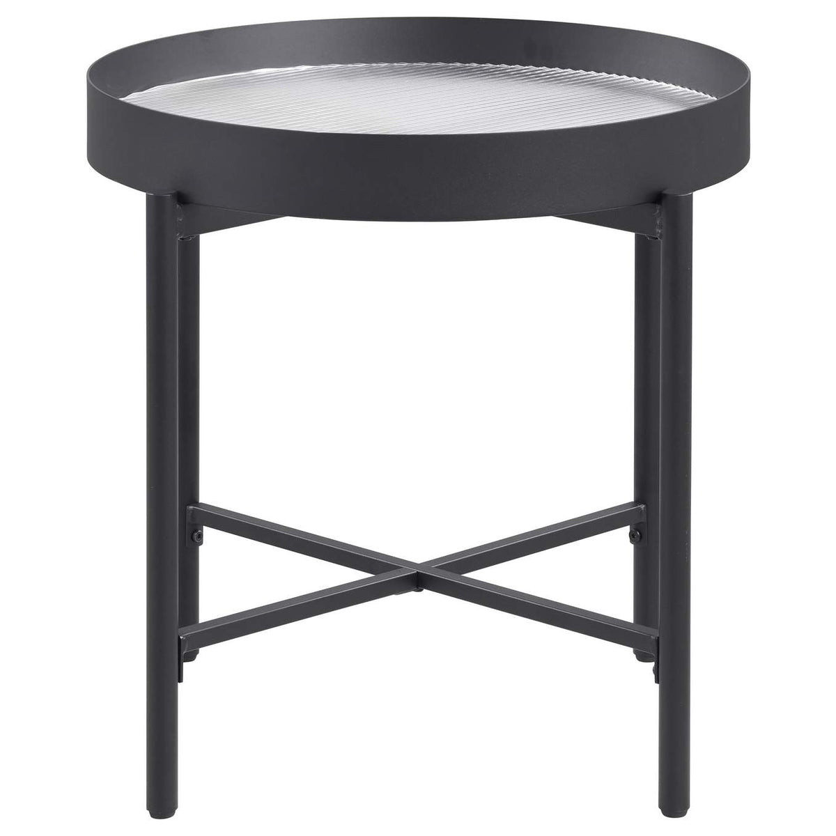 707898-S3 Ozella 3-piece Round Coffee and End Table Set Sandy Black