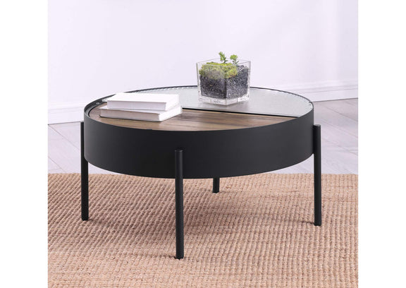 707898 Ozella Round Coffee Table with Hidden Storage Sandy Black
