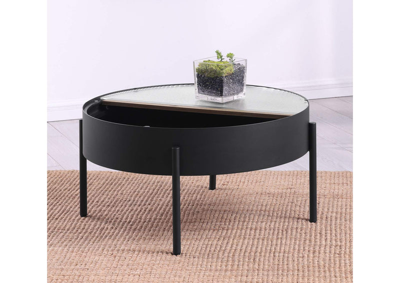 707898 Ozella Round Coffee Table with Hidden Storage Sandy Black