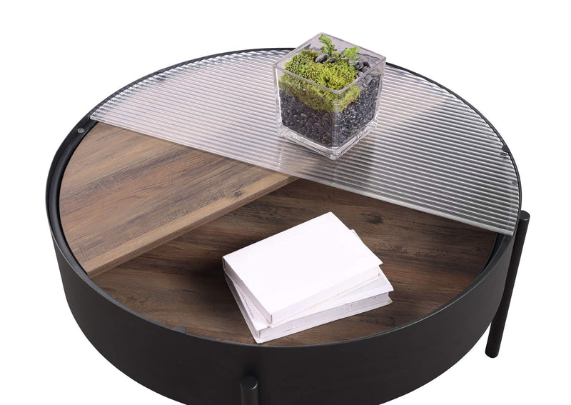 707898 Ozella Round Coffee Table with Hidden Storage Sandy Black