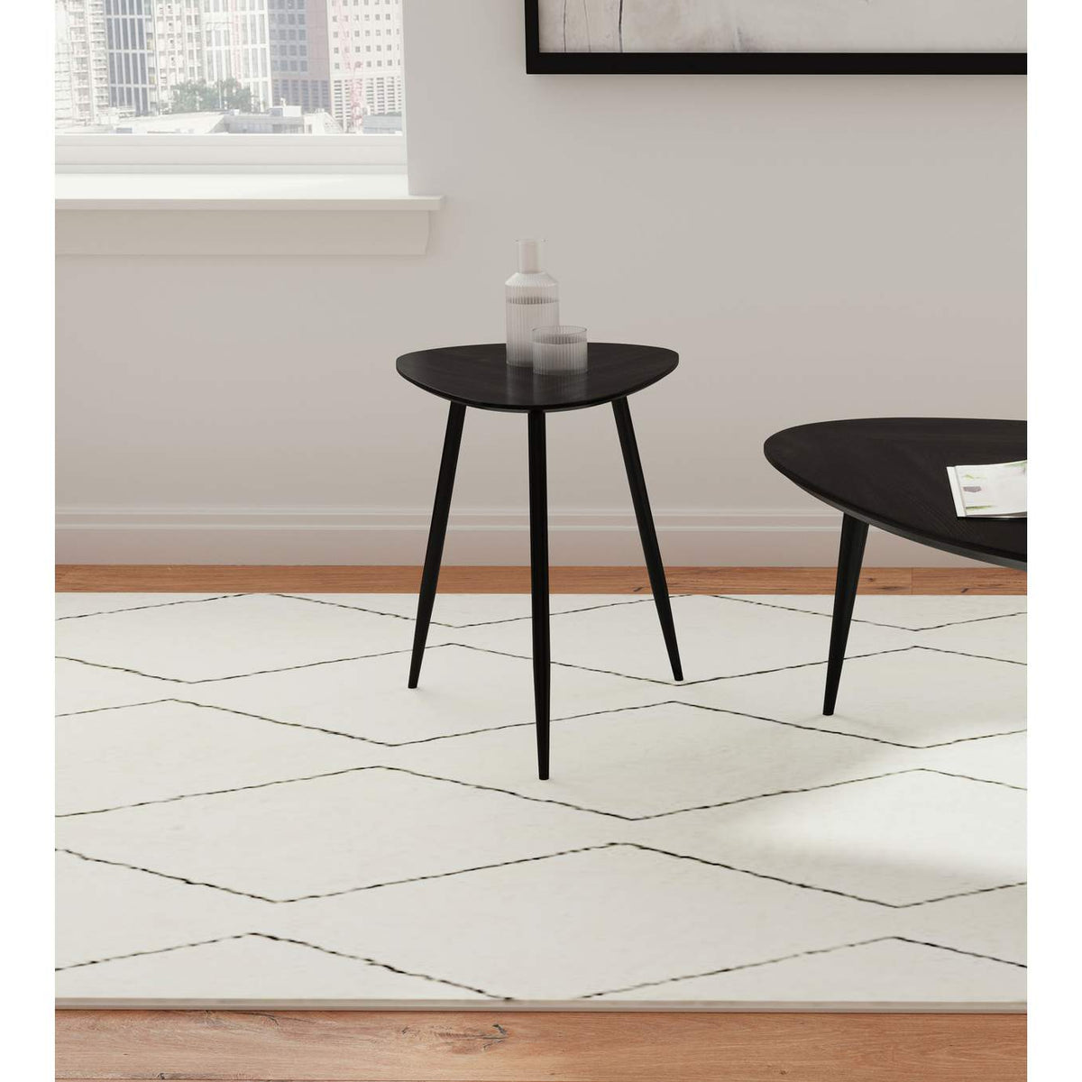 707917 Odessa Triangular Solid Wood End Table Black
