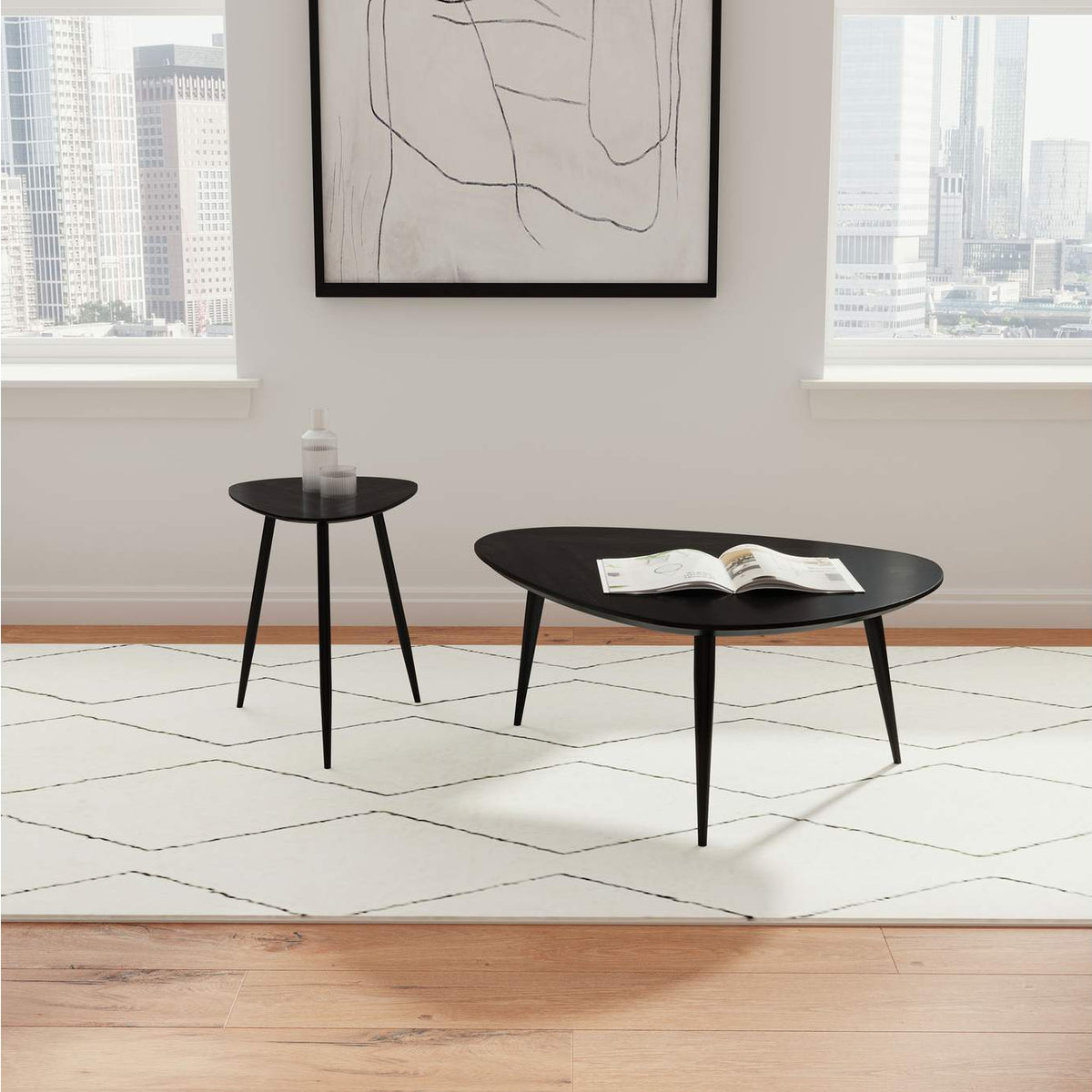 707917 Odessa Triangular Solid Wood End Table Black