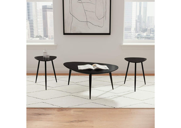 707918-S3 Odessa 3-piece Triangular Coffee and End Table Set Black