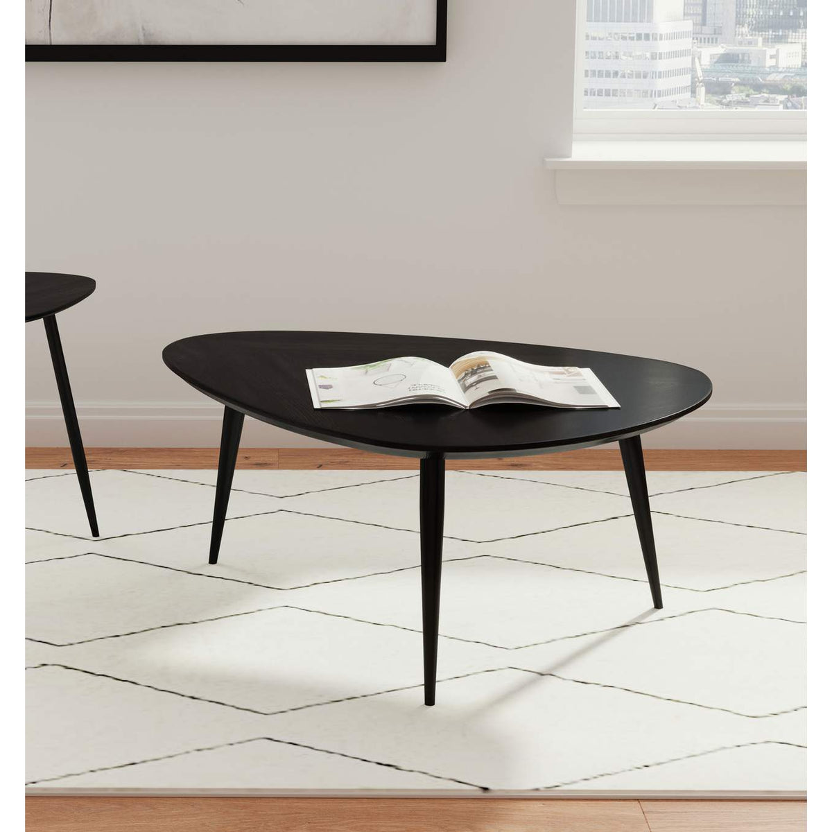 707918 Odessa Triangular Solid Wood Coffee Table Black