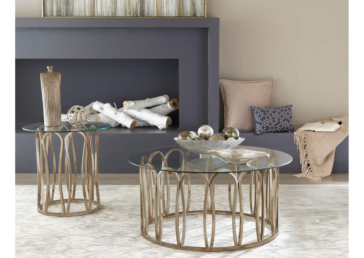 708058-S2 Monett 2-piece Coffee and End Table Set Chocolate Chrome
