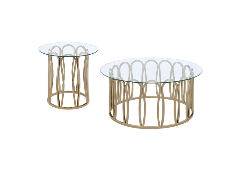 708058-S2 Monett 2-piece Coffee and End Table Set Chocolate Chrome