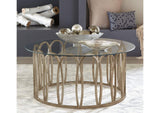 708058 Monett Round Glass Top Coffee Table Chocolate Chrome
