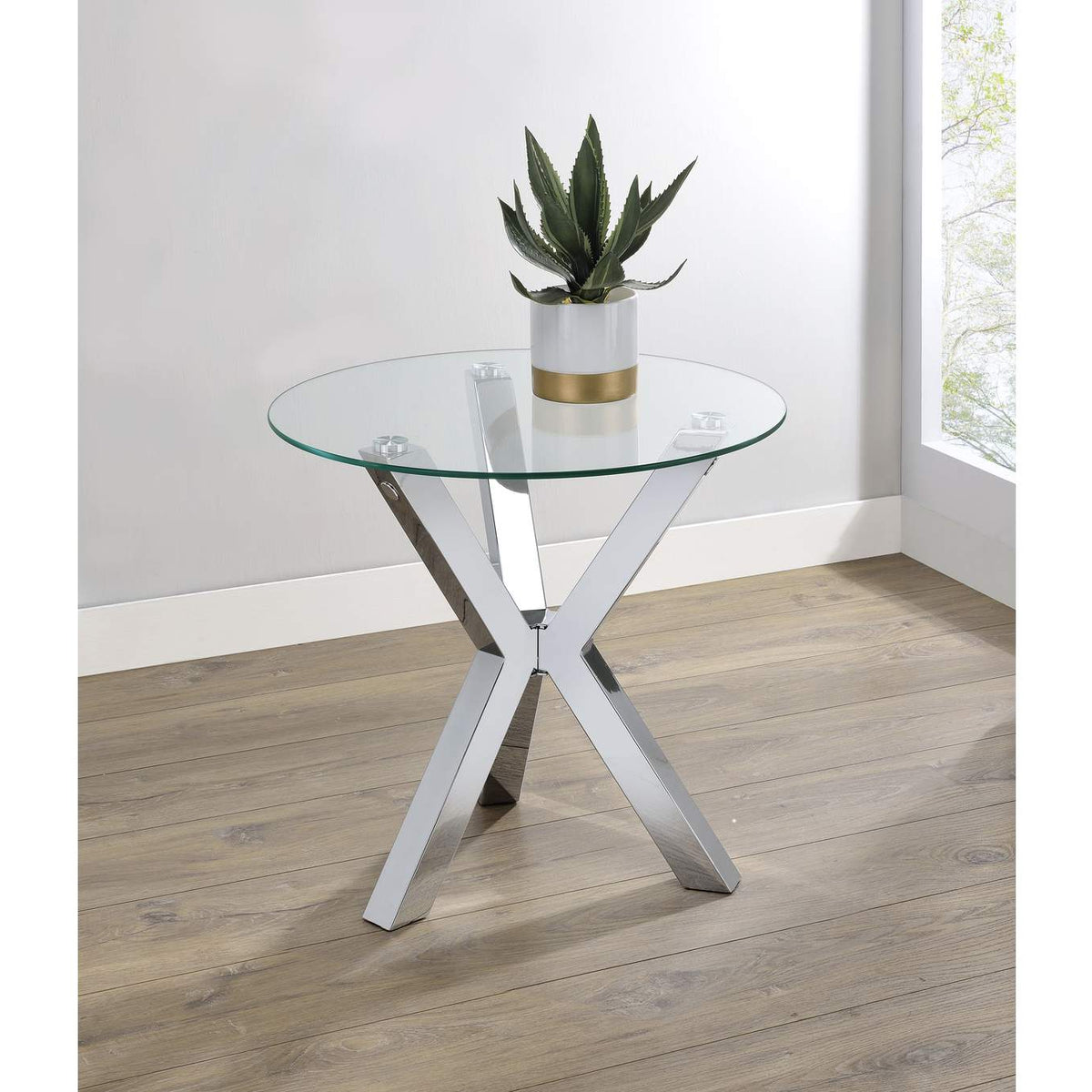 708127 Kenzie Round Tempered Glass Top End Side Table Chrome