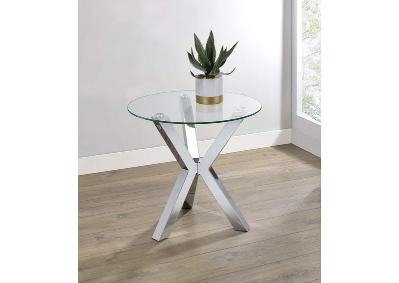 708127 Kenzie Round Tempered Glass Top End Side Table Chrome