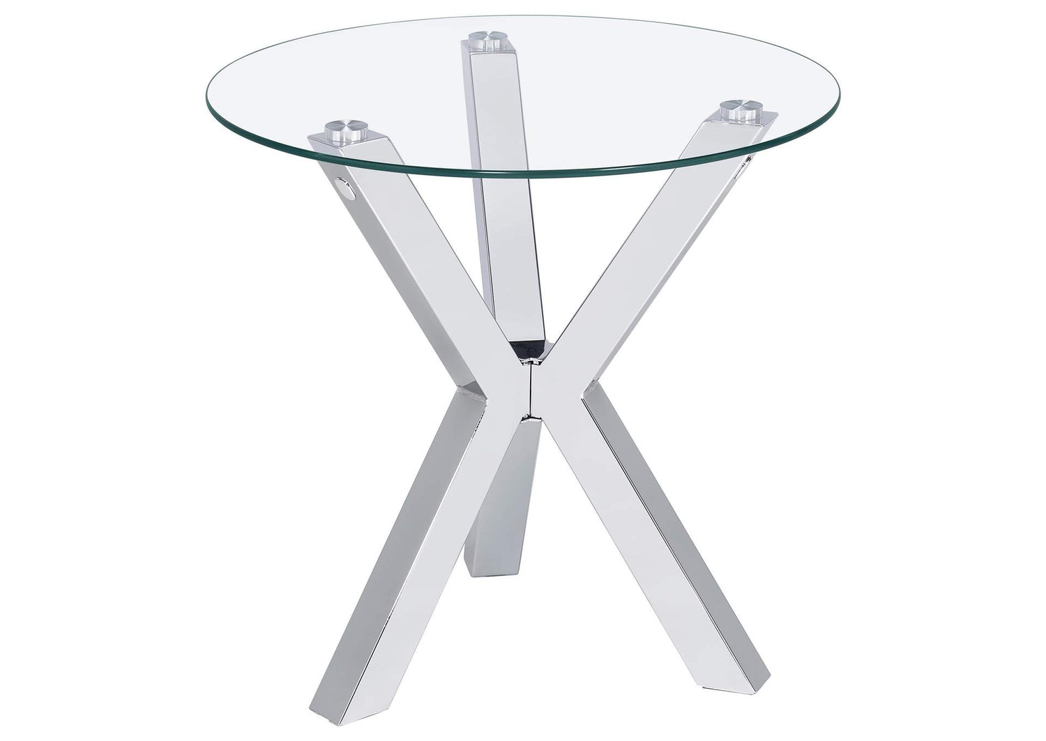 708127 Kenzie Round Tempered Glass Top End Side Table Chrome