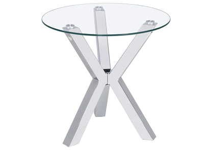 708127 Kenzie Round Tempered Glass Top End Side Table Chrome