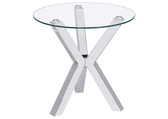 708127 Kenzie Round Tempered Glass Top End Side Table Chrome