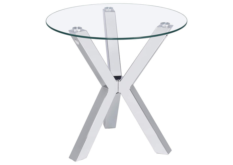 708127 Kenzie Round Tempered Glass Top End Side Table Chrome