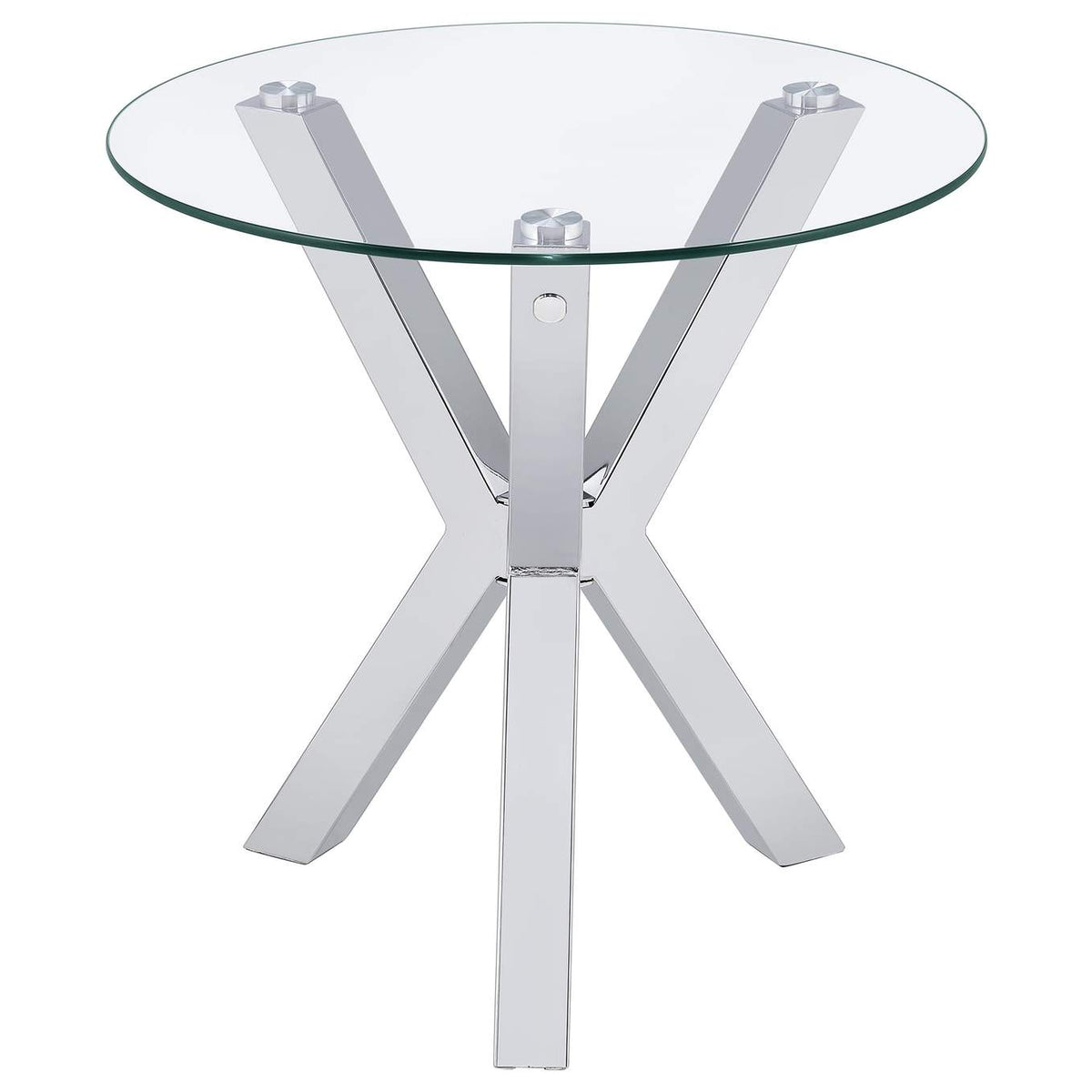 708127 Kenzie Round Tempered Glass Top End Side Table Chrome