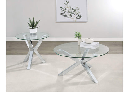 708128-S2 Kenzie 2-piece Round Coffee and End Table Set Chrome