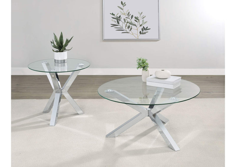708128-S2 Kenzie 2-piece Round Coffee and End Table Set Chrome