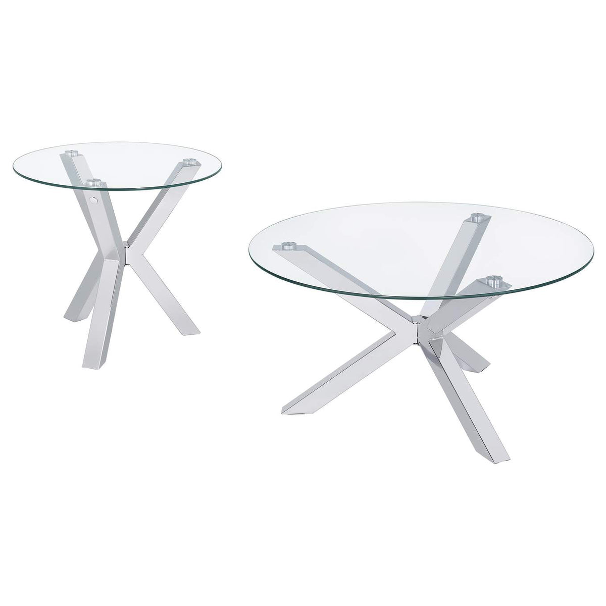 708128-S2 Kenzie 2-piece Round Coffee and End Table Set Chrome