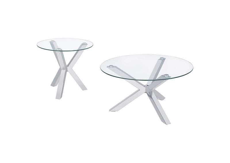 708128-S2 Kenzie 2-piece Round Coffee and End Table Set Chrome