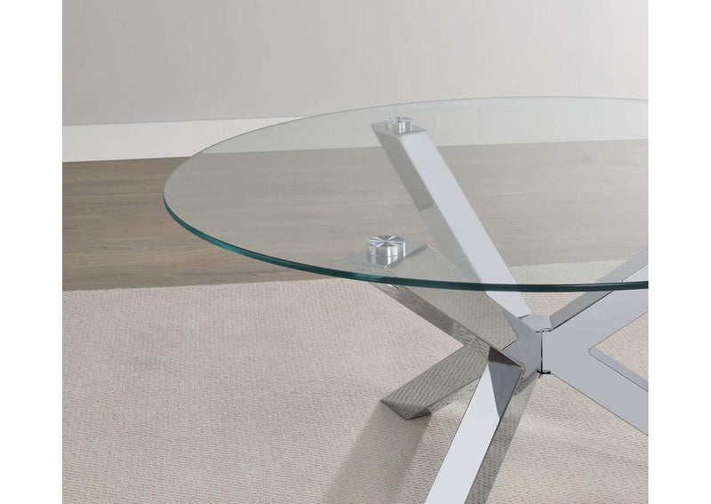 708128-S2 Kenzie 2-piece Round Coffee and End Table Set Chrome