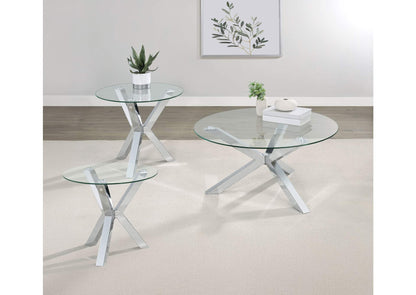 708128-S3 Kenzie 3-piece Round Coffee and End Table Set Chrome