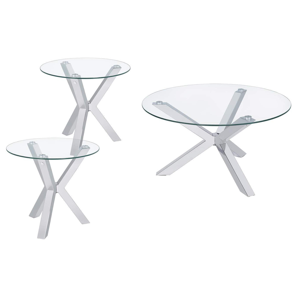 708128-S3 Kenzie 3-piece Round Coffee and End Table Set Chrome