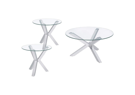 708128-S3 Kenzie 3-piece Round Coffee and End Table Set Chrome