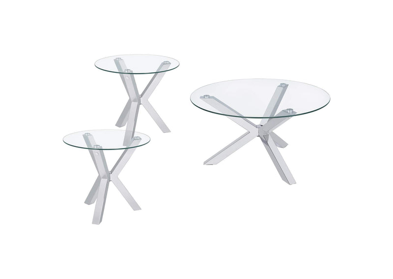 708128-S3 Kenzie 3-piece Round Coffee and End Table Set Chrome