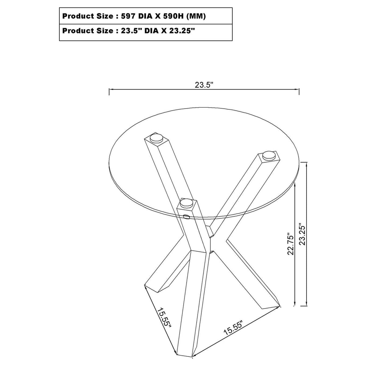 708128-S3 Kenzie 3-piece Round Coffee and End Table Set Chrome