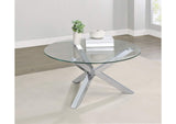 708128 Kenzie Round Tempered Glass Top Cocktail Coffee Table Chrome