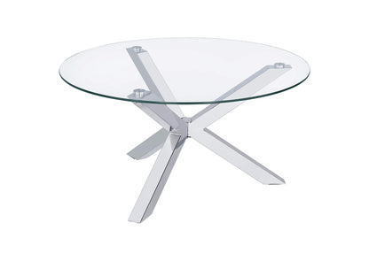 708128 Kenzie Round Tempered Glass Top Cocktail Coffee Table Chrome