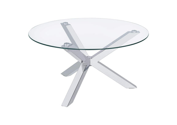 708128 Kenzie Round Tempered Glass Top Cocktail Coffee Table Chrome