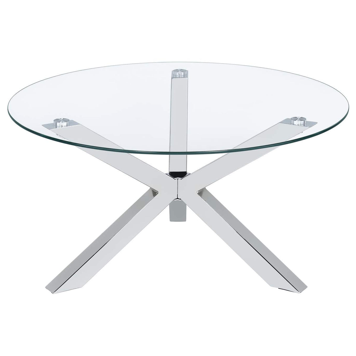 708128 Kenzie Round Tempered Glass Top Cocktail Coffee Table Chrome