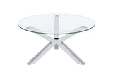 708128 Kenzie Round Tempered Glass Top Cocktail Coffee Table Chrome